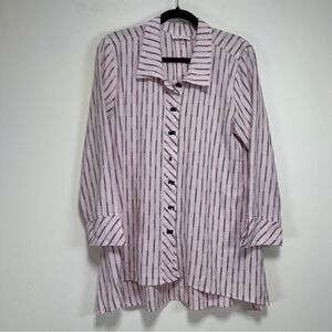 Habitat Pink Black Striped Tunic Button Up Blouse Lagenlook Travel Top XS